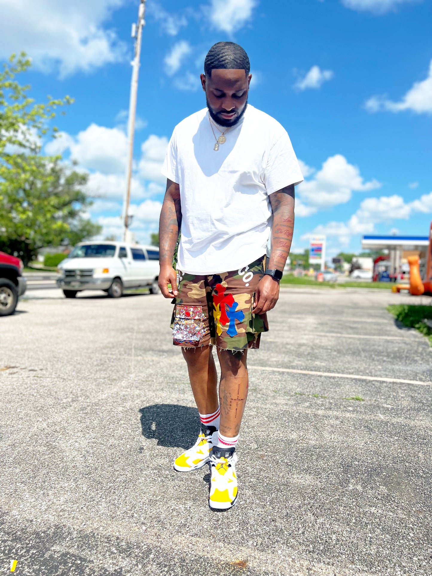 Pynk Denem Cargo Shorts - Camo