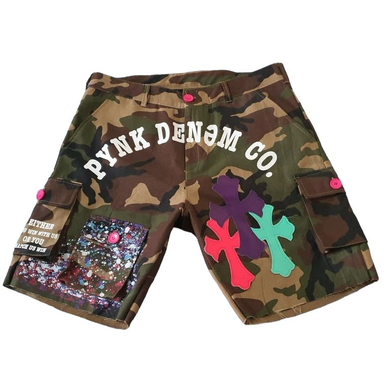 Pynk Denem Cargo Shorts - Camo